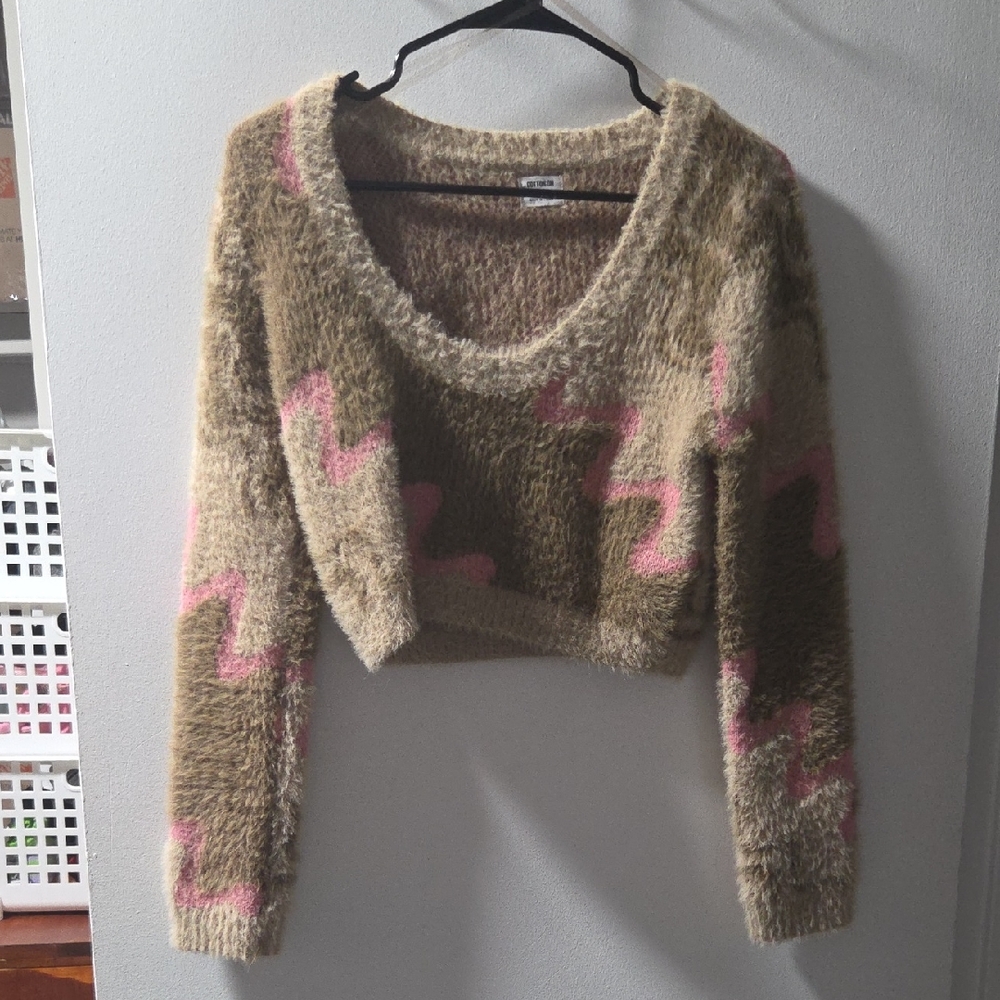 Cotton On Brown and Pink V-Neck Sweater
